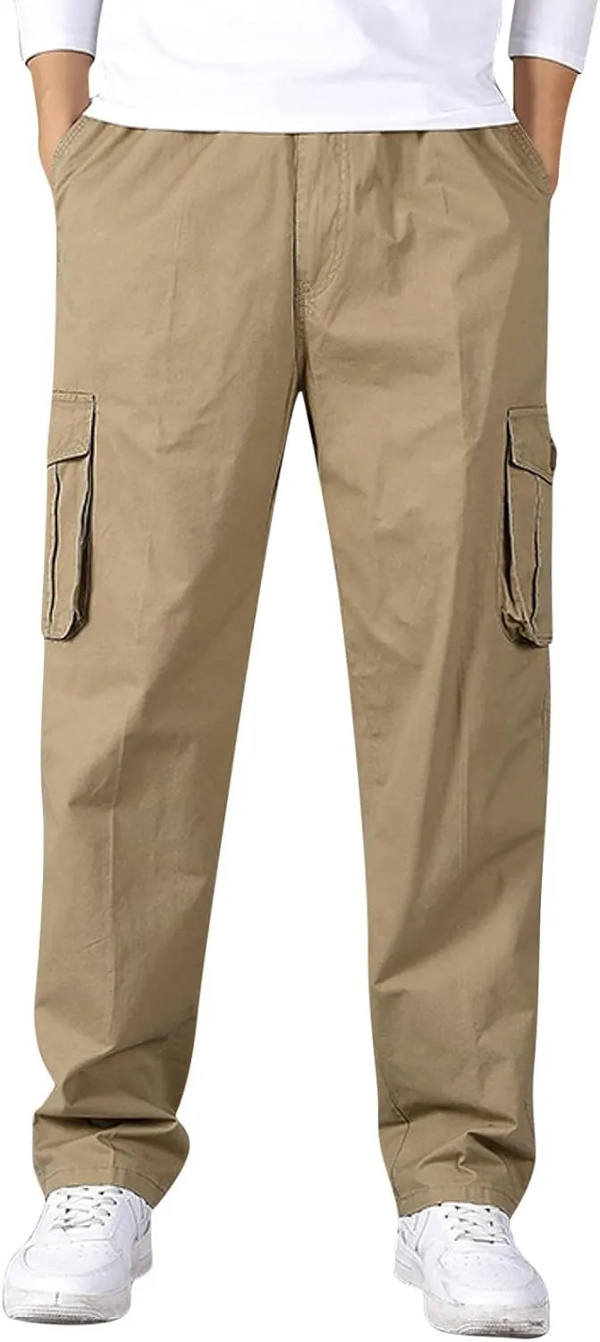 Cargo Trousers for Men Relaxed Fit Cargo Pants Men's Heavyweight Cargo Fleece Sweatpants Stretch Elastic Waist Jogger
