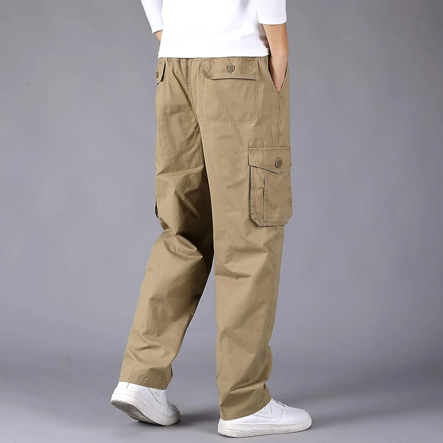 Cargo Trousers for Men Relaxed Fit Cargo Pants Men's Heavyweight Cargo Fleece Sweatpants Stretch Elastic Waist Jogger