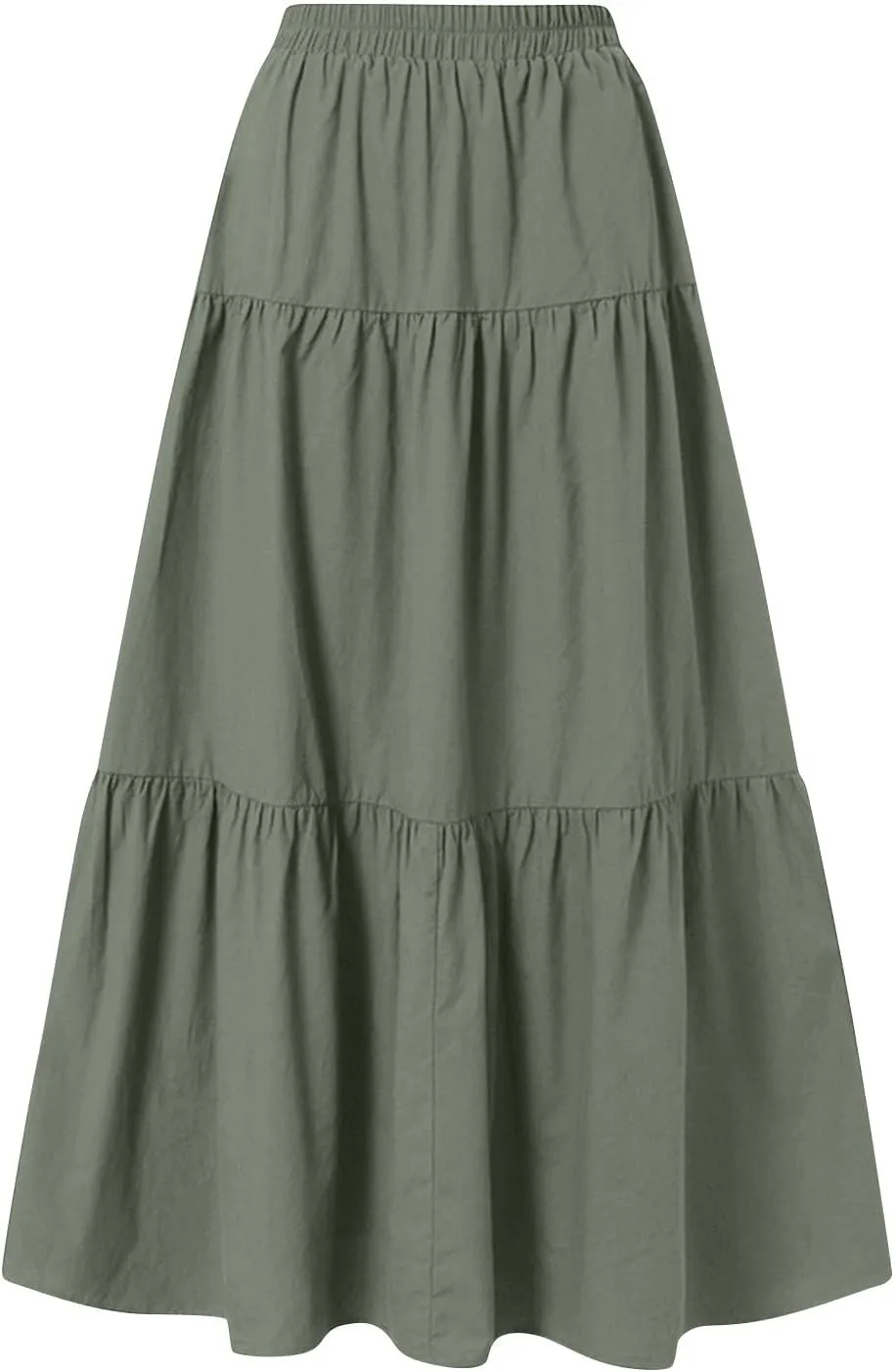 Casual Maxi Skirt for Women Summer Drawstring High Waisted A-Line Skirts Flowy 3-Layer Tiered Ruffle Skirts Long