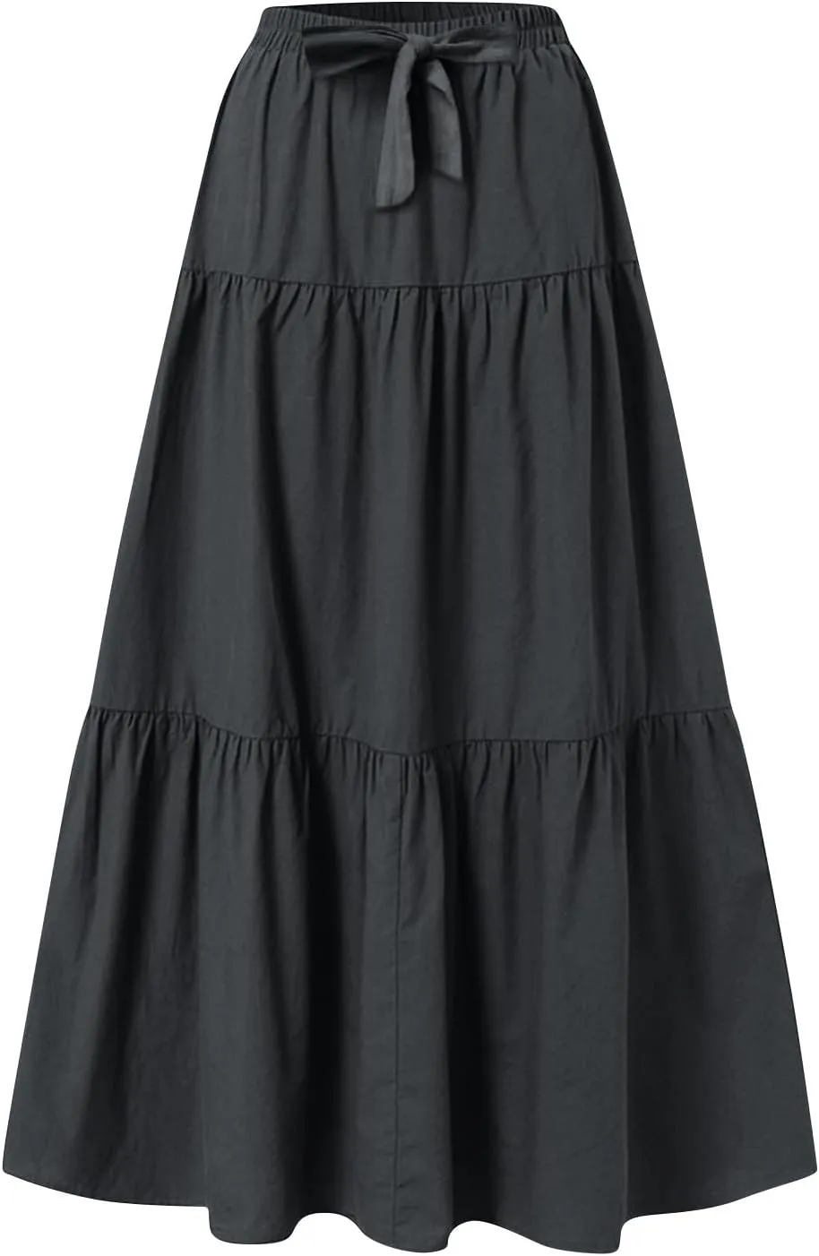 Casual Maxi Skirt for Women Summer Drawstring High Waisted A-Line Skirts Flowy 3-Layer Tiered Ruffle Skirts Long