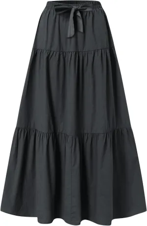 Casual Maxi Skirt for Women Summer Drawstring High Waisted A-Line Skirts Flowy 3-Layer Tiered Ruffle Skirts Long