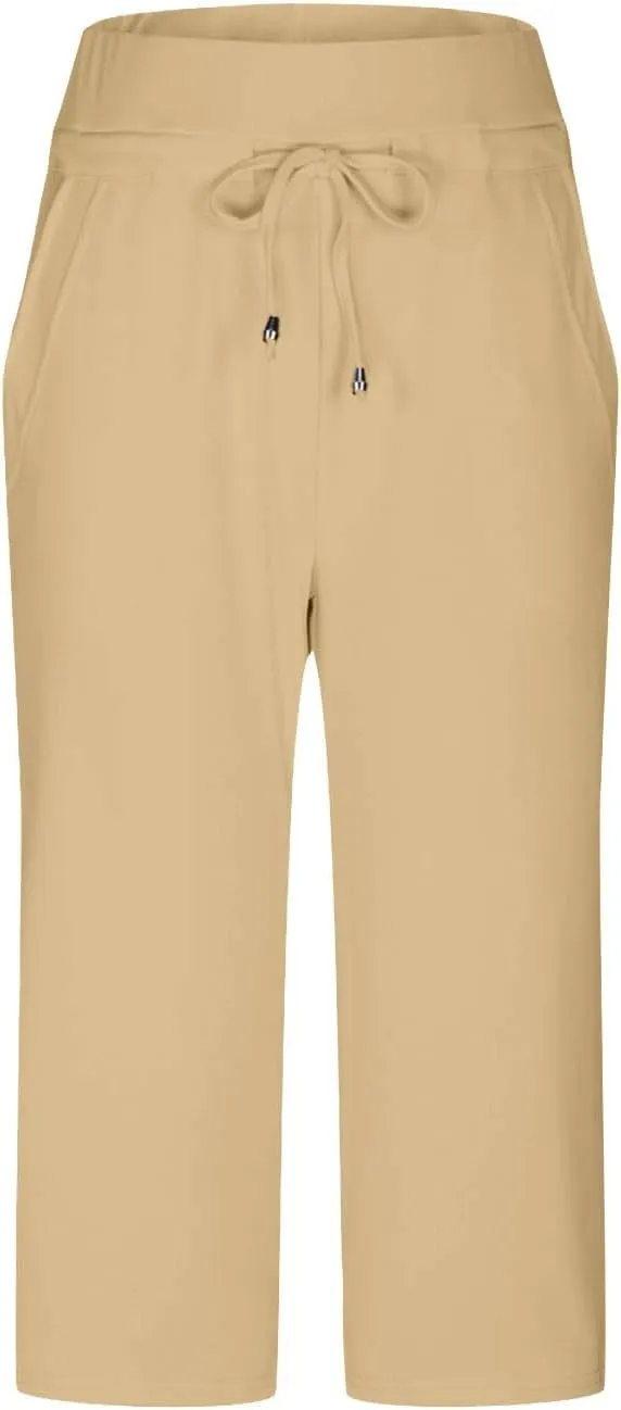 Casual Stretch Capris Pant for Women 2025 Side Pocket Yoga Trouser Straight Leg Summer Sweatpant Lightweight Pants