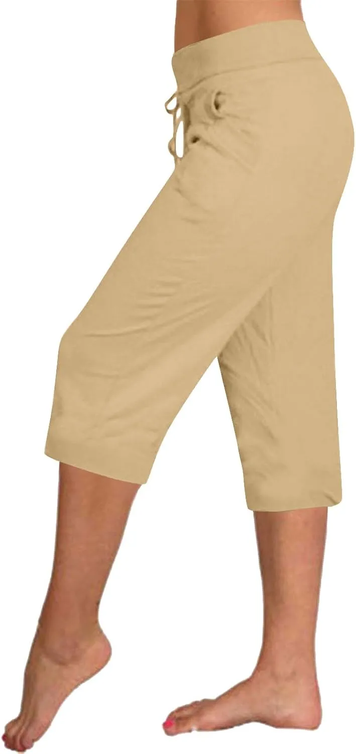 Casual Stretch Capris Pant for Women 2025 Side Pocket Yoga Trouser Straight Leg Summer Sweatpant Lightweight Pants