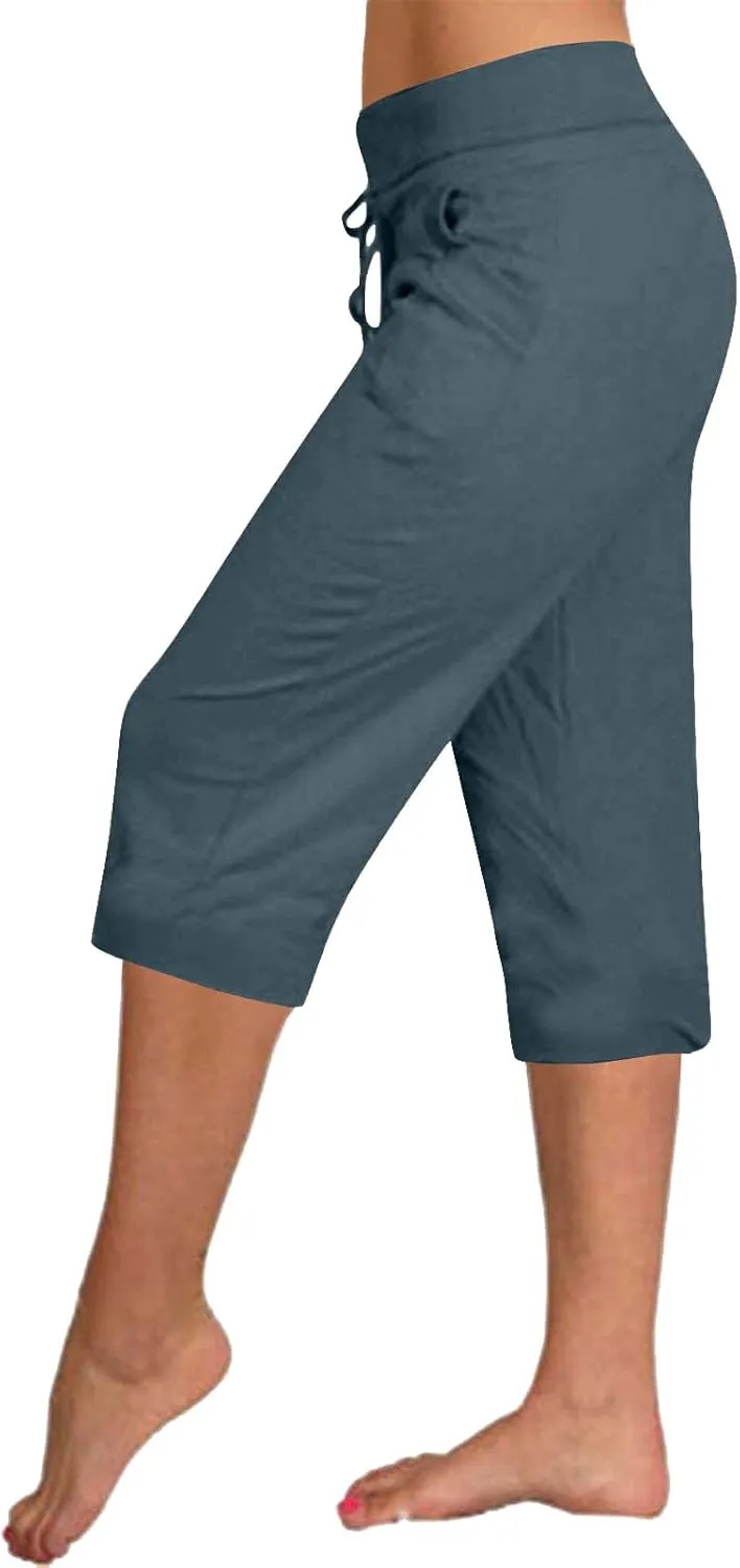 Casual Stretch Capris Pant for Women 2025 Side Pocket Yoga Trouser Straight Leg Summer Sweatpant Lightweight Pants