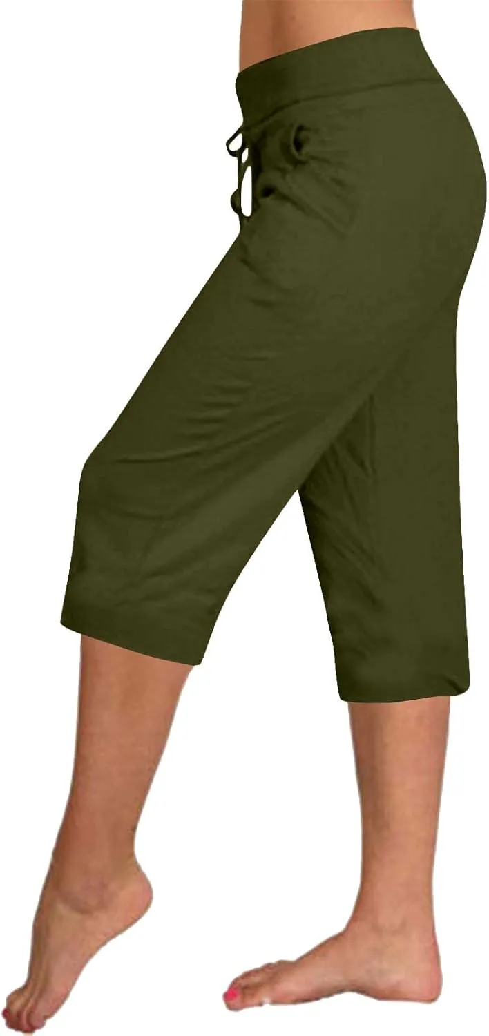 Casual Stretch Capris Pant for Women 2025 Side Pocket Yoga Trouser Straight Leg Summer Sweatpant Lightweight Pants
