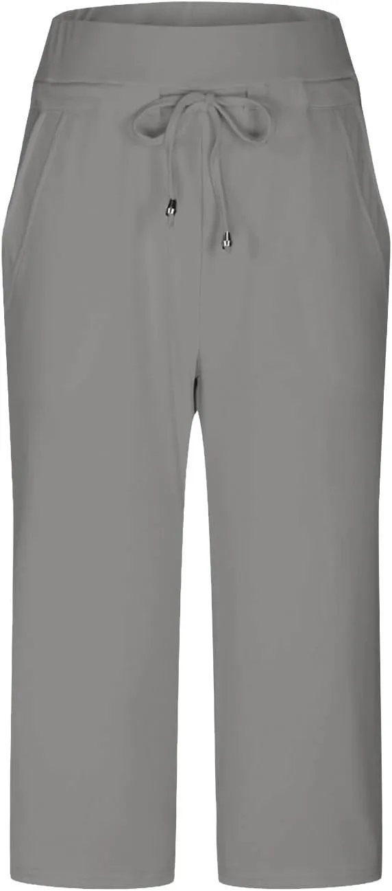 Casual Stretch Capris Pant for Women 2025 Side Pocket Yoga Trouser Straight Leg Summer Sweatpant Lightweight Pants