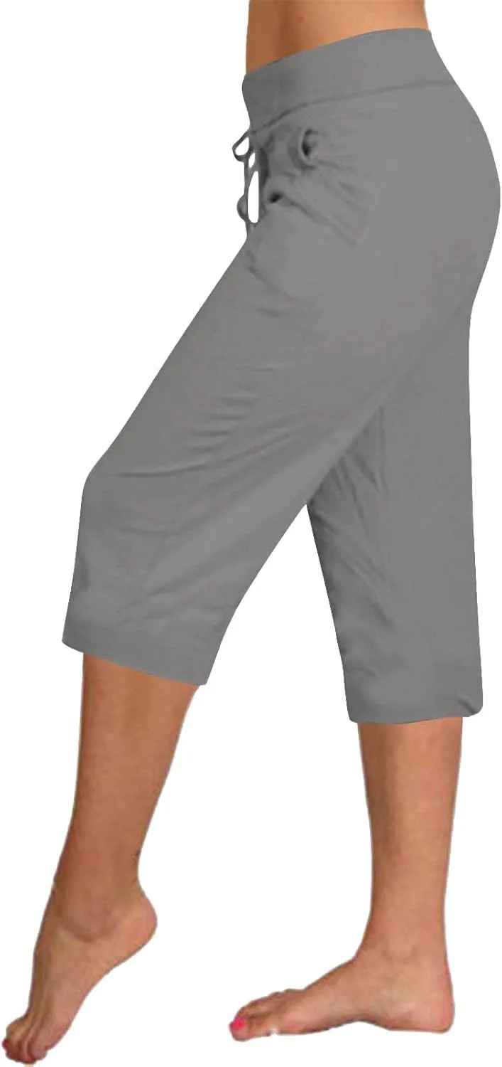 Casual Stretch Capris Pant for Women 2025 Side Pocket Yoga Trouser Straight Leg Summer Sweatpant Lightweight Pants
