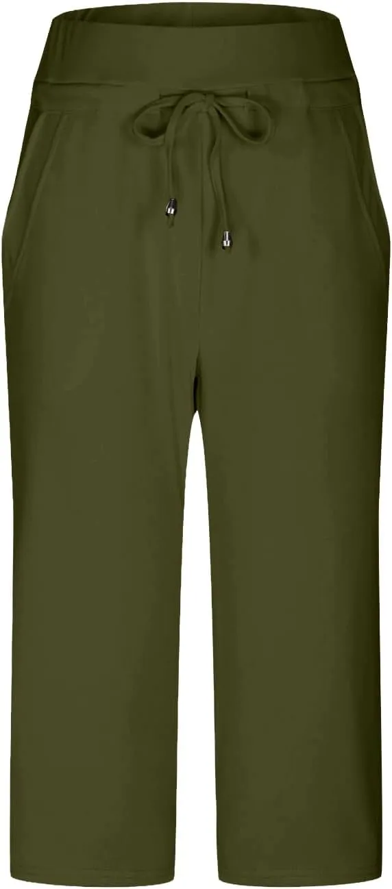 Casual Stretch Capris Pant for Women 2025 Side Pocket Yoga Trouser Straight Leg Summer Sweatpant Lightweight Pants
