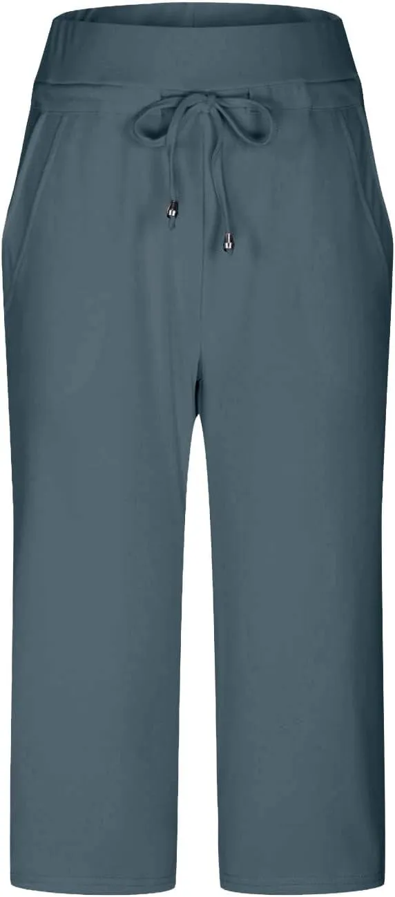 Casual Stretch Capris Pant for Women 2025 Side Pocket Yoga Trouser Straight Leg Summer Sweatpant Lightweight Pants
