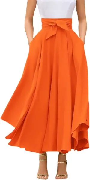 chouyatou Women's Elegant High Waisted Side Slit Irregular Bohemian Maxi Skirt with Pockets