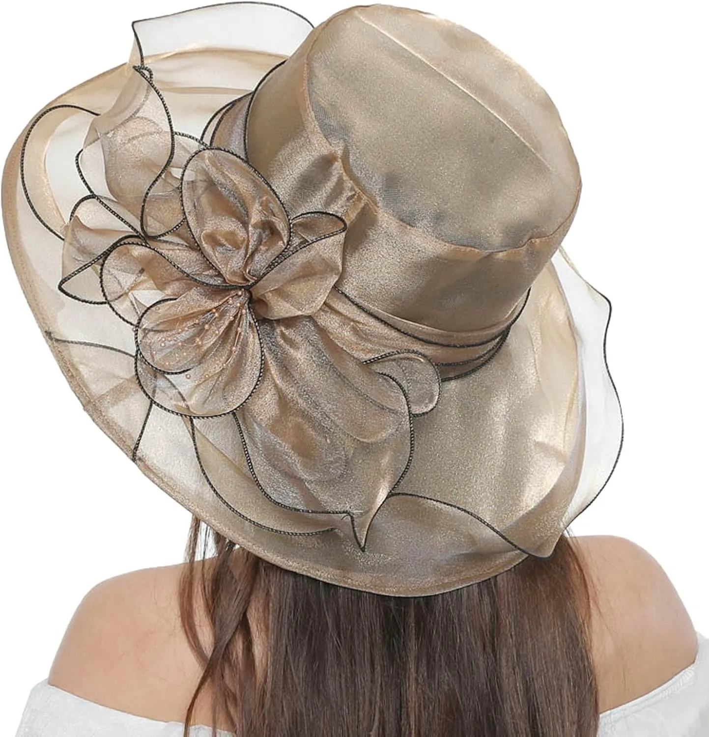 Church Derby Hat Wide Brim 𝙲ocktail Tea Party Bridal Dress Hats Organza Derby Hat