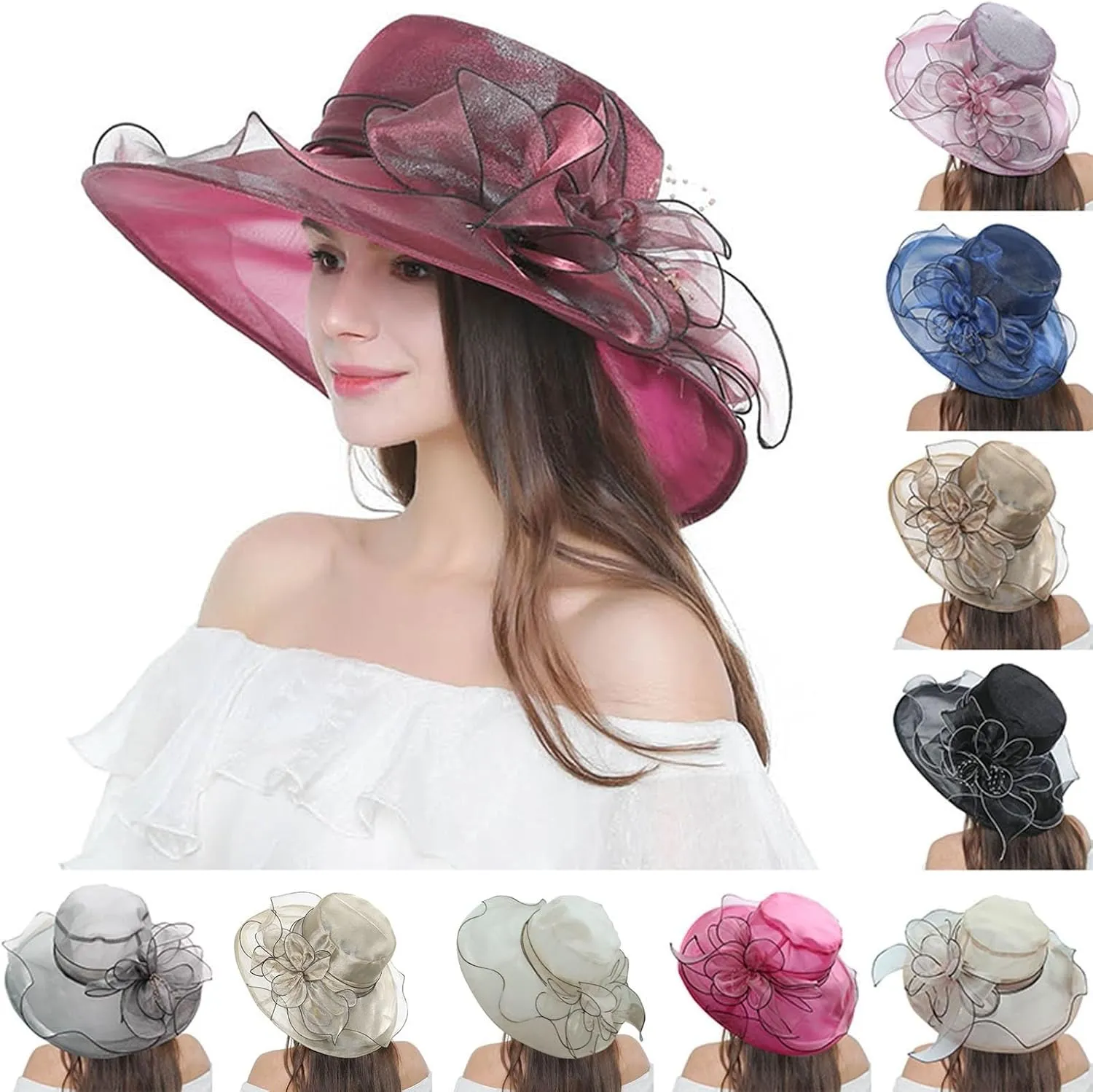 Church Derby Hat Wide Brim 𝙲ocktail Tea Party Bridal Dress Hats Organza Derby Hat
