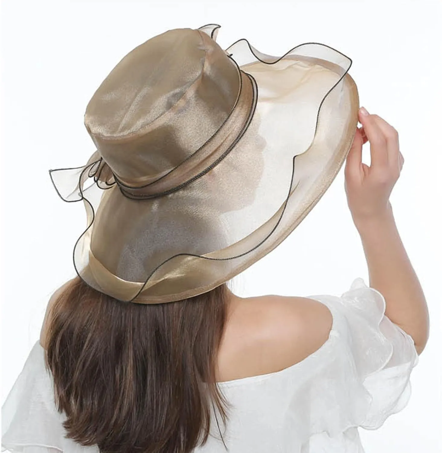 Church Derby Hat Wide Brim 𝙲ocktail Tea Party Bridal Dress Hats Organza Derby Hat