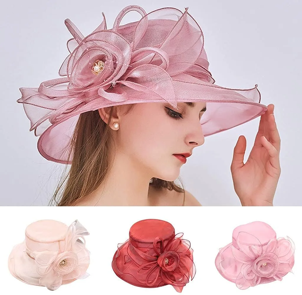 Church Hat for Women Kentuck𝚢-Derby Tea Party Wedding Dress Hats with Rhineston𝚎 2025 Derby Hat Sun Hat