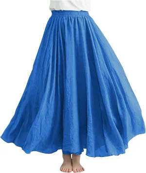 Cotton Linen Maxi Skirt for Women High Waist Flowy Beach Long SkirtsSolid Color Boho Casual Elastic Waist Summer Style