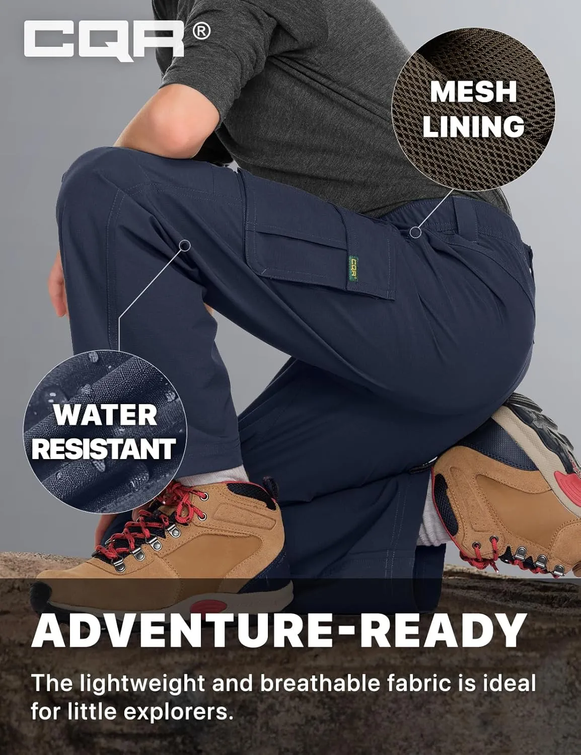 CQR Kids Youth Hiking Cargo Pants, UPF50  Quick Dry Outdoor Camping Pants