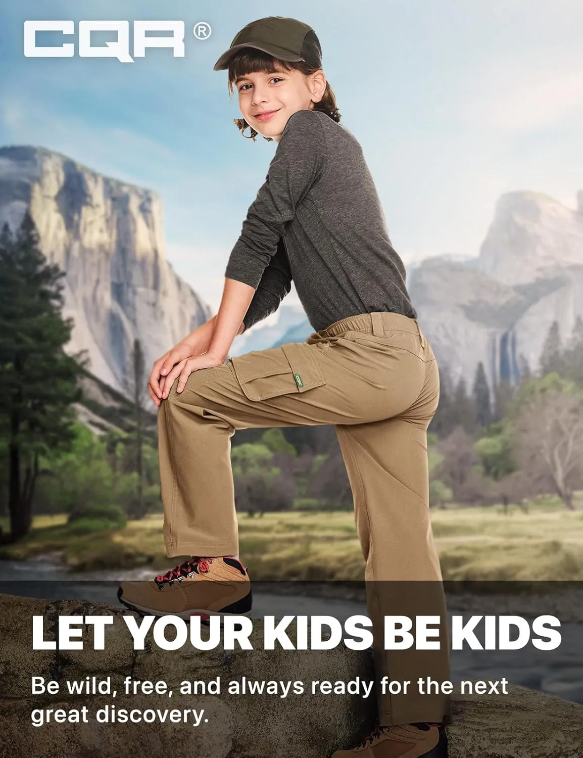 CQR Kids Youth Hiking Cargo Pants, UPF50  Quick Dry Outdoor Camping Pants