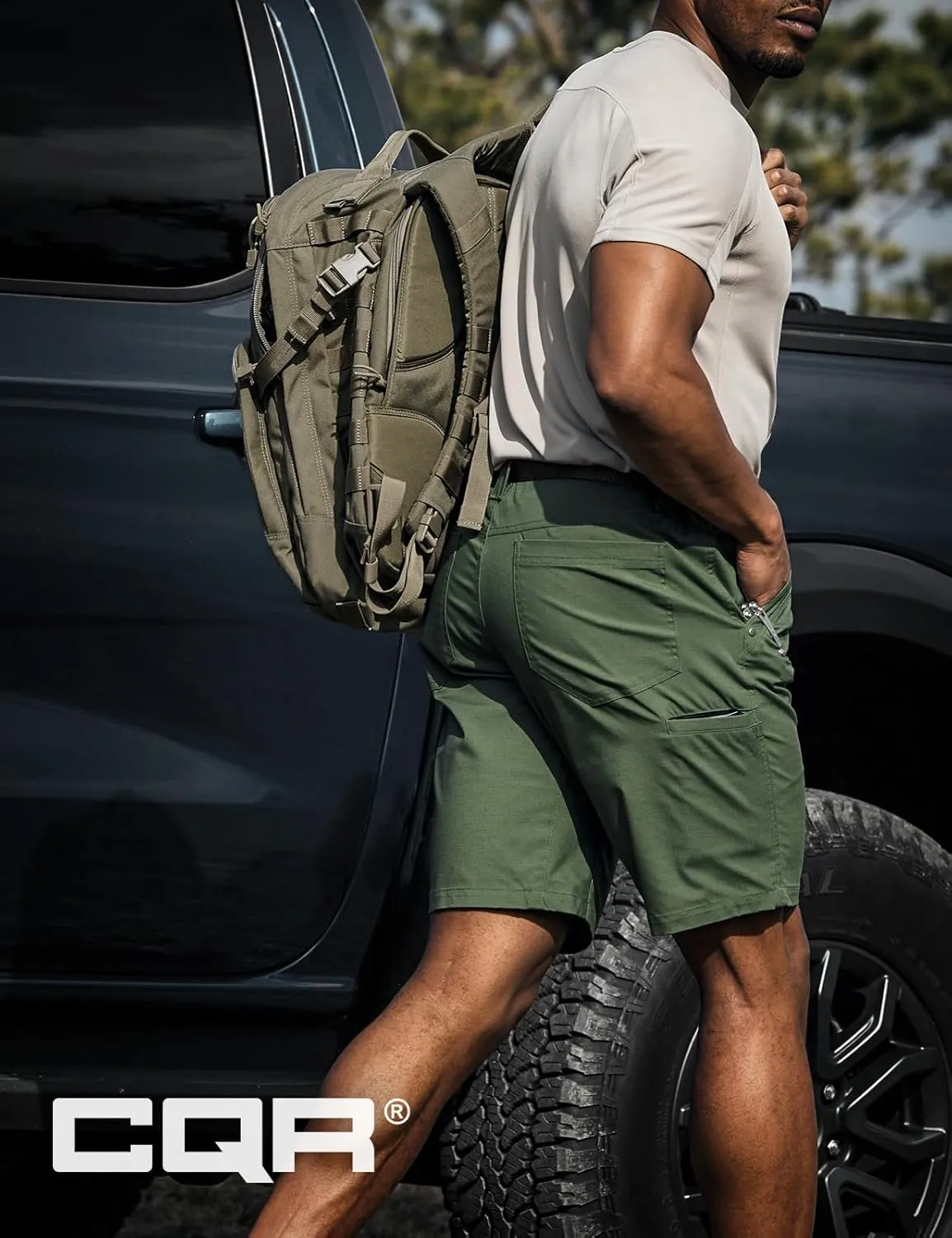 CQR Men's Flex Casual Cargo Shorts, Lightweight Water Resistant Golf Shorts, Stretch Tactical Work Shorts with Multi-Pocket