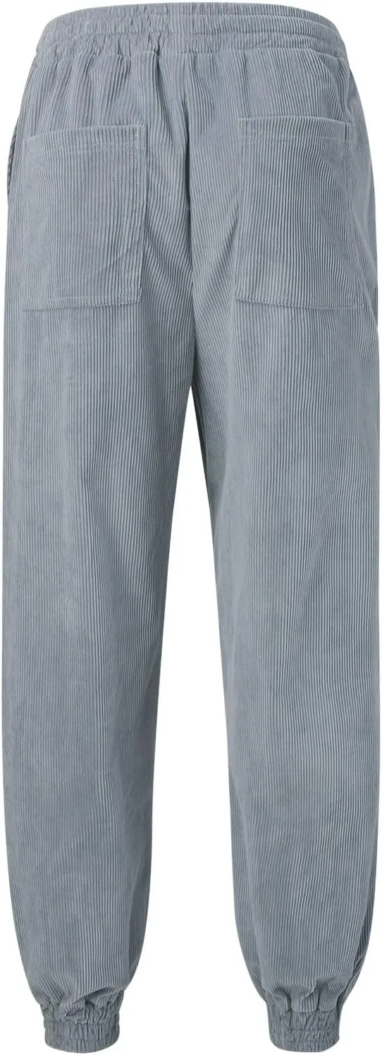 CRNTCEM Cuffed Corduory Sweatpant for Men Elastic Waist Casual Jogging Pants Winter Warm Straight Leg Athletic Harem Pants