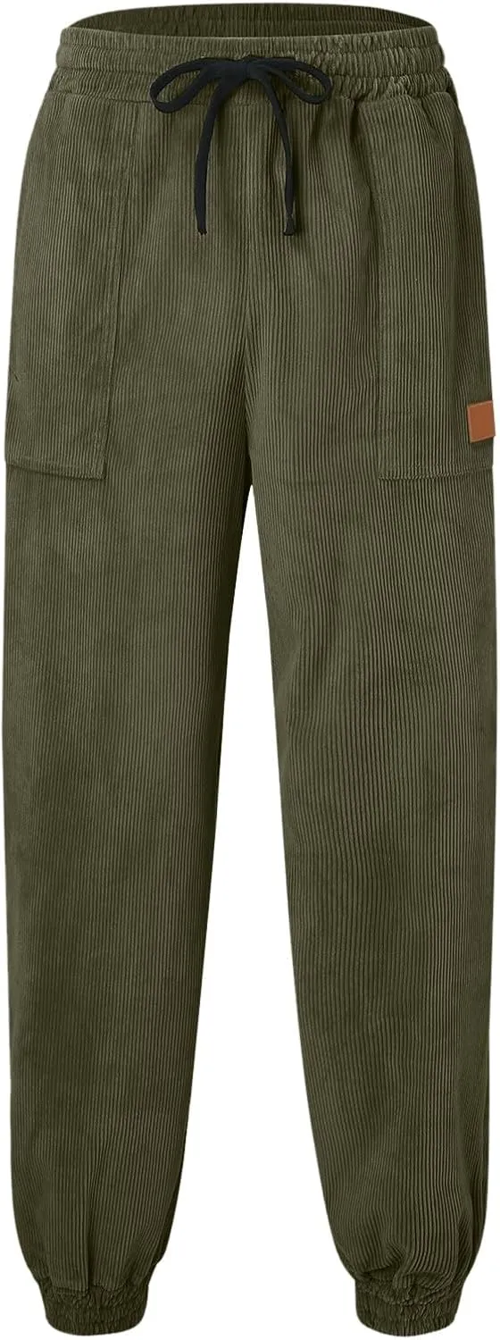 CRNTCEM Mens Corduory Sweatpants Stretchy Chino Cotton Athletic Workout Joggers Winter Cozy Cuffed Running Fitness Pants