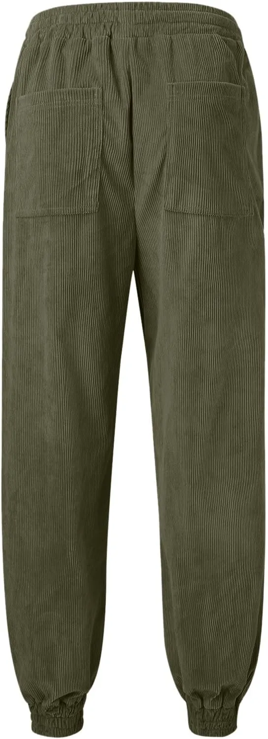 CRNTCEM Mens Corduory Sweatpants Stretchy Chino Cotton Athletic Workout Joggers Winter Cozy Cuffed Running Fitness Pants