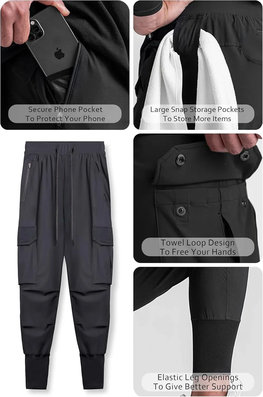 DIOTSR Mens Lightweight Joggers Pants, Cargo Athletic Sweatpants for Men, Slim Workout Pants with Pockets