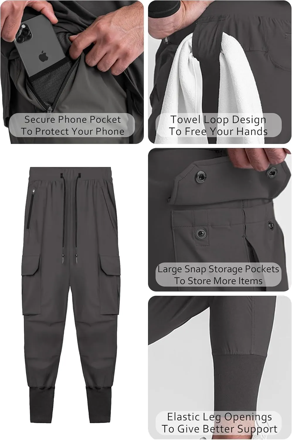 DIOTSR Mens Lightweight Joggers Pants, Cargo Athletic Sweatpants for Men, Slim Workout Pants with Pockets
