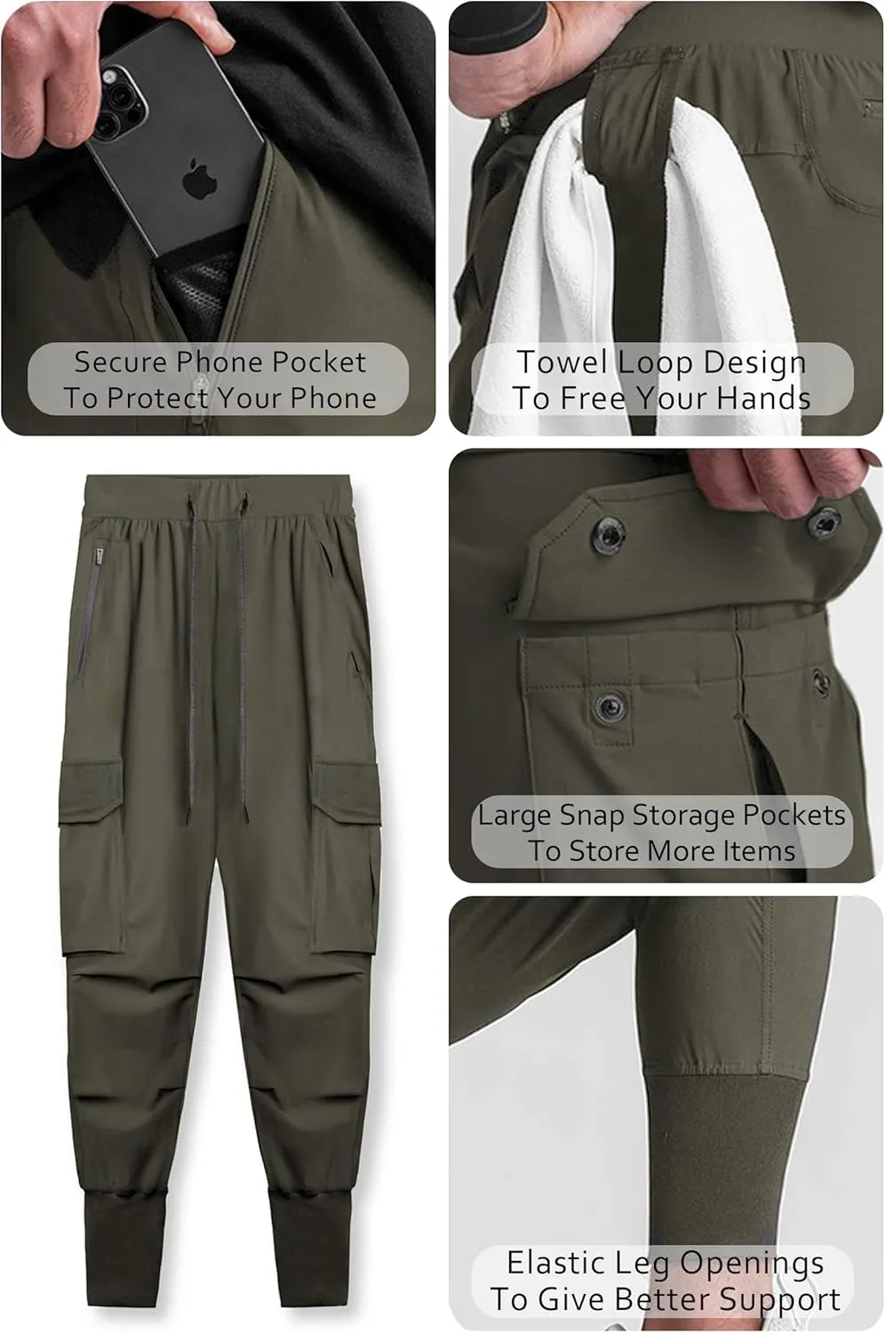 DIOTSR Mens Lightweight Joggers Pants, Cargo Athletic Sweatpants for Men, Slim Workout Pants with Pockets