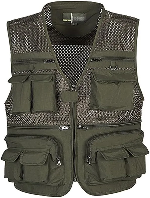 Dninmim Men's Fishing Vest Multi-Pocket Summer Breathable Mesh Sleeveless Jackets Top