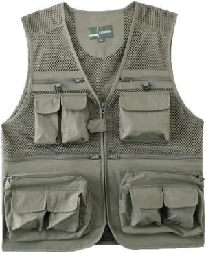 Dninmim Men's Fishing Vest Multi-Pocket Summer Breathable Mesh Sleeveless Jackets Top