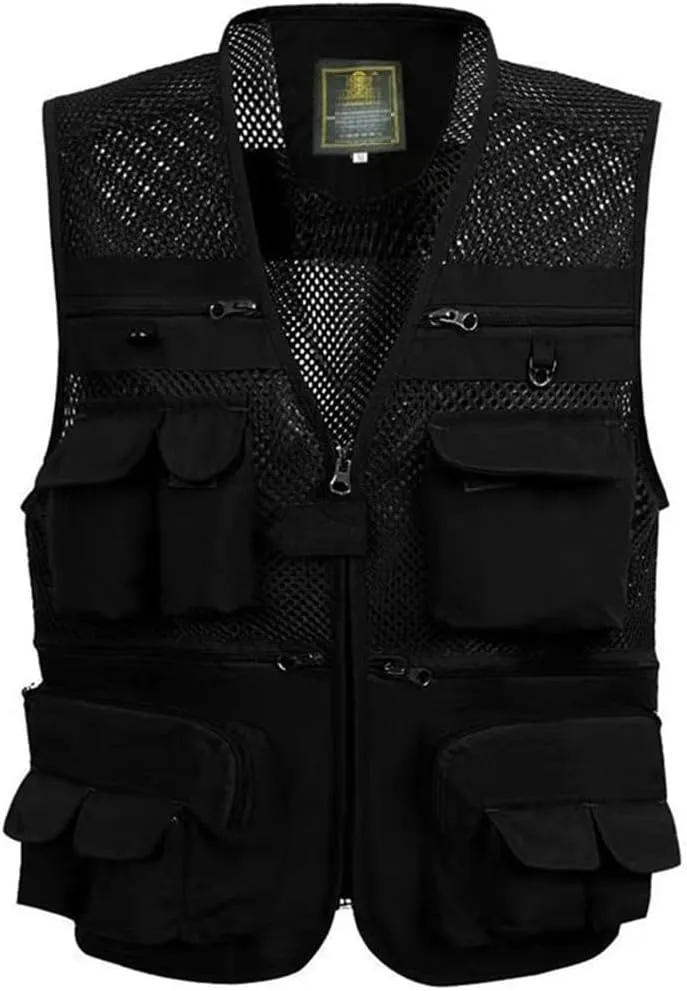 Dninmim Men's Fishing Vest Multi-Pocket Summer Breathable Mesh Sleeveless Jackets Top
