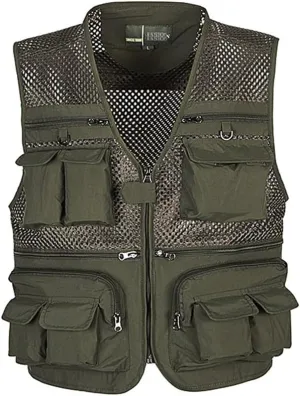 Dninmim Men's Fishing Vest Multi-Pocket Summer Breathable Mesh Sleeveless Jackets Top