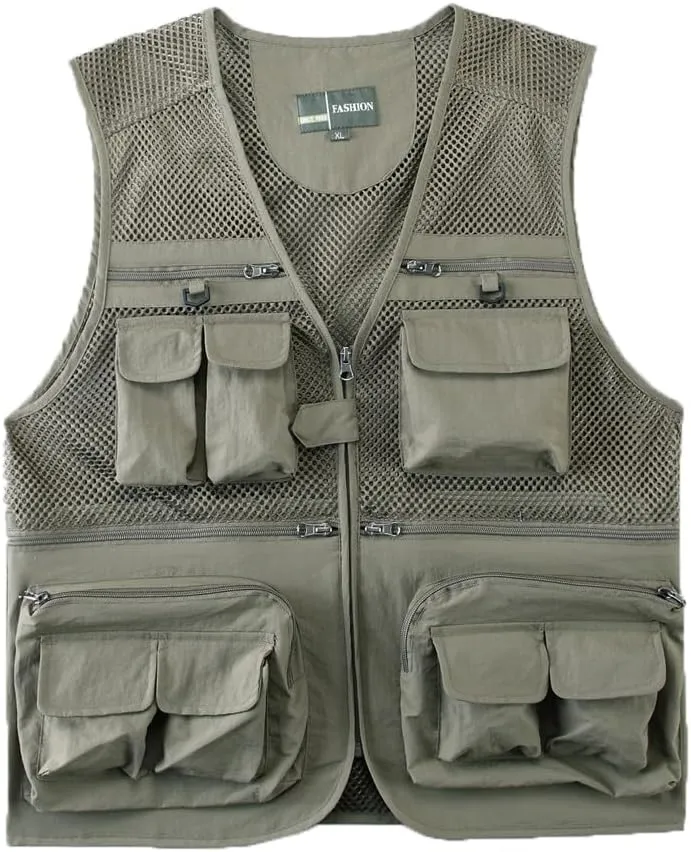 Dninmim Men's Fishing Vest Multi-Pocket Summer Breathable Mesh Sleeveless Jackets Top