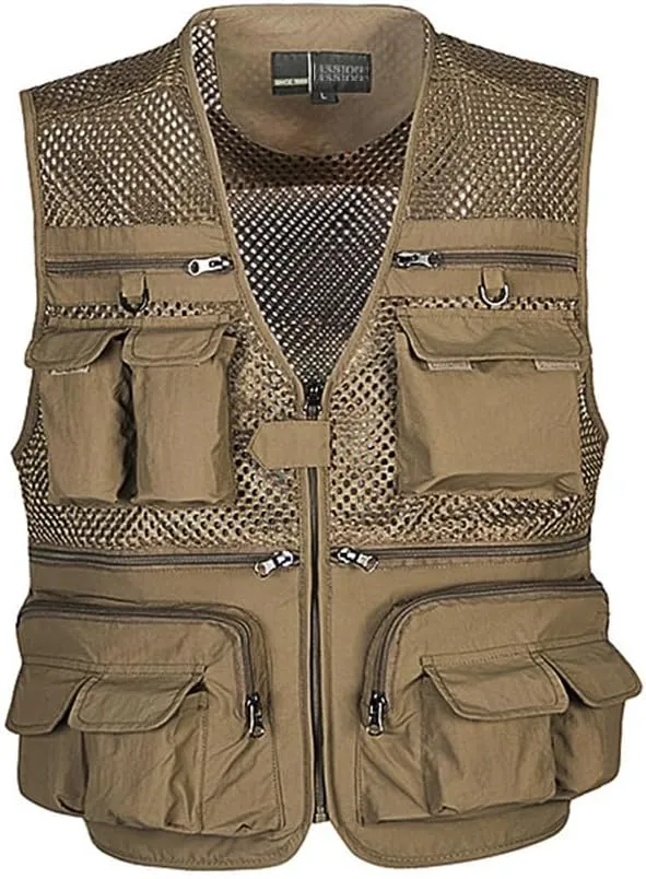 Dninmim Men's Fishing Vest Multi-Pocket Summer Breathable Mesh Sleeveless Jackets Top