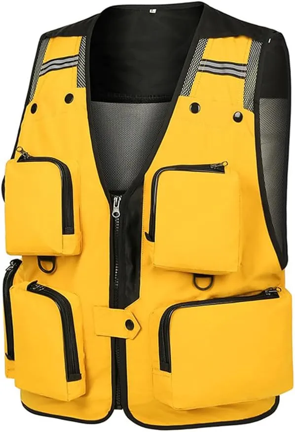 Dninmim Men's Fishing Vest Stripe Detachable Multiple Pockets Jacket Breathable Comfortable Top