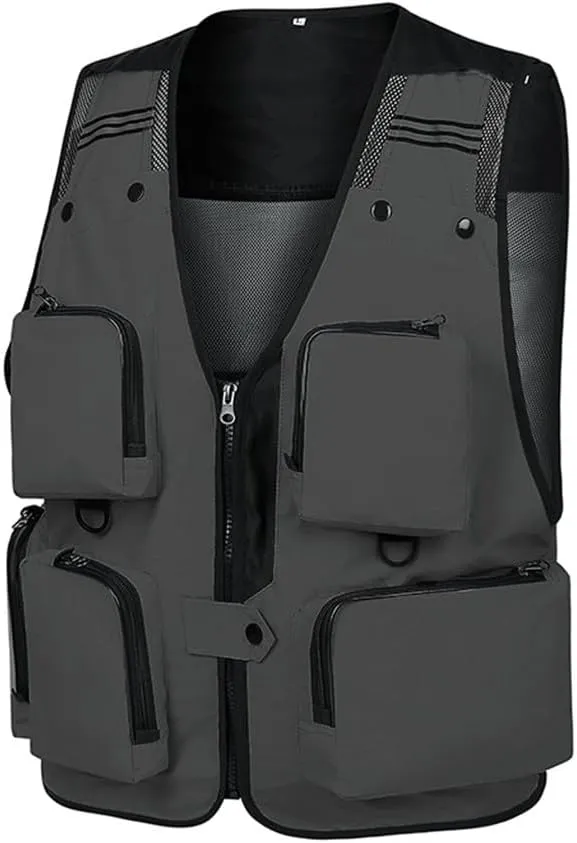 Dninmim Men's Fishing Vest Stripe Detachable Multiple Pockets Jacket Breathable Comfortable Top