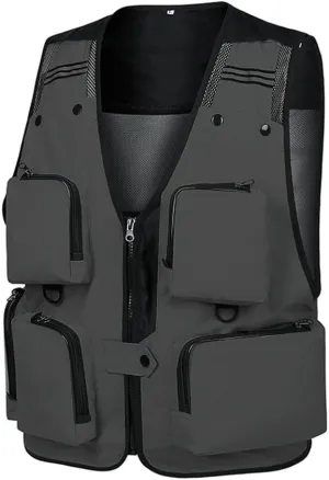 Dninmim Men's Fishing Vest Stripe Detachable Multiple Pockets Jacket Breathable Comfortable Top
