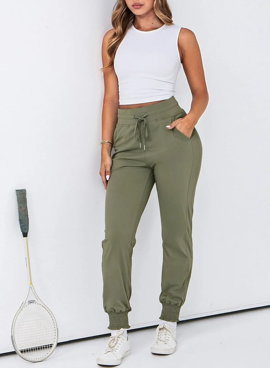 Dokotoo Womens High Waisted Lounge Joggers Elasticity Drawstring Side Pocket Casual Cuffed Casual Yoga Sweatpants