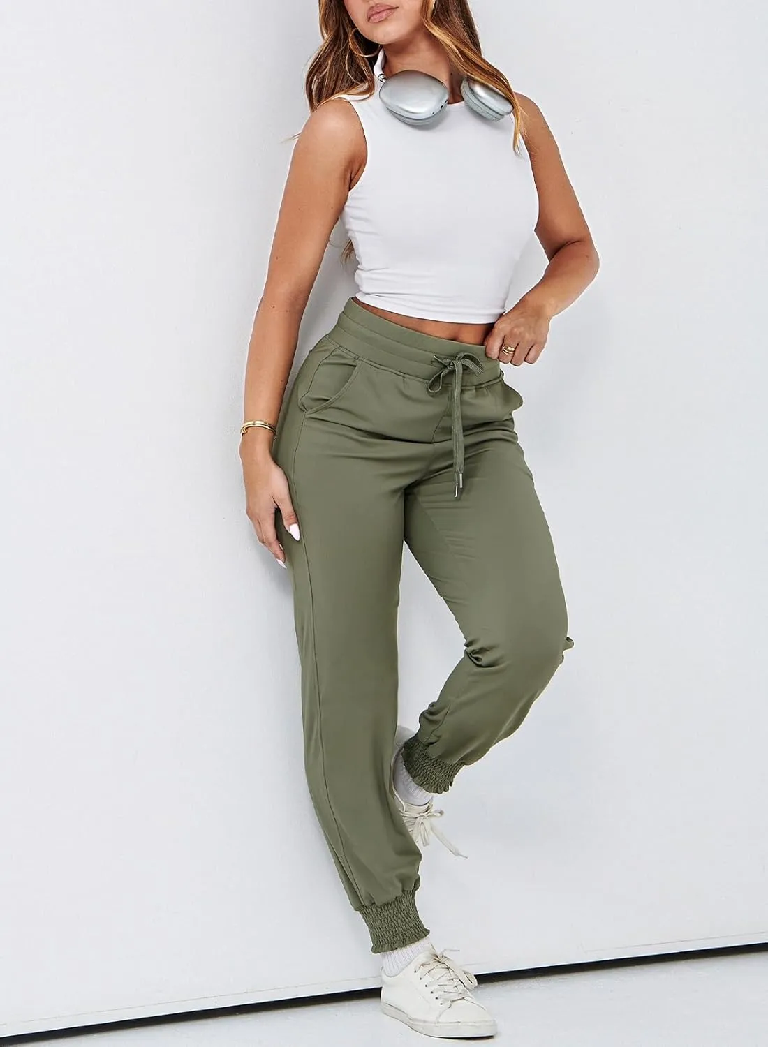 Dokotoo Womens High Waisted Lounge Joggers Elasticity Drawstring Side Pocket Casual Cuffed Casual Yoga Sweatpants