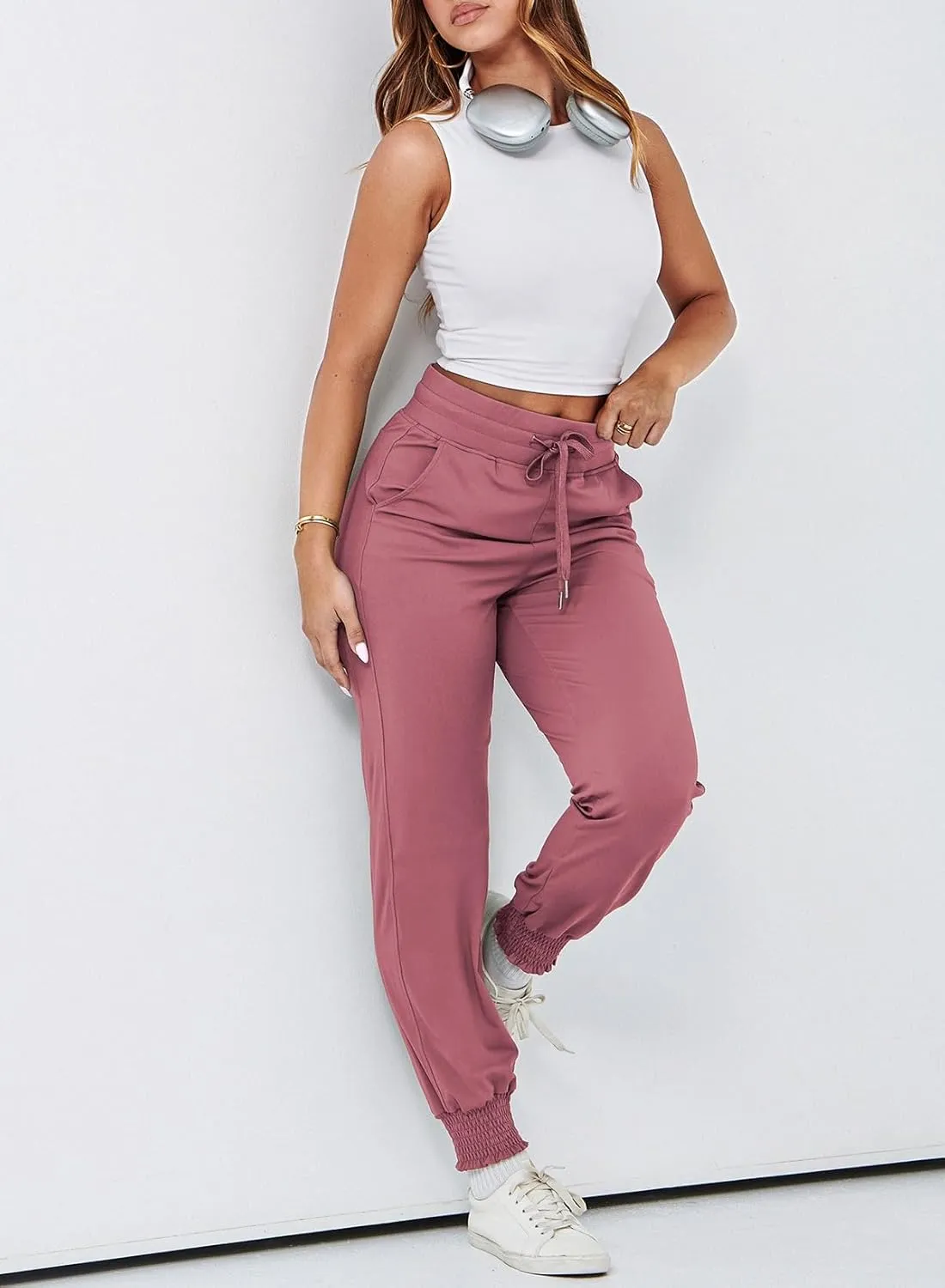 Dokotoo Womens High Waisted Lounge Joggers Elasticity Drawstring Side Pocket Casual Cuffed Casual Yoga Sweatpants