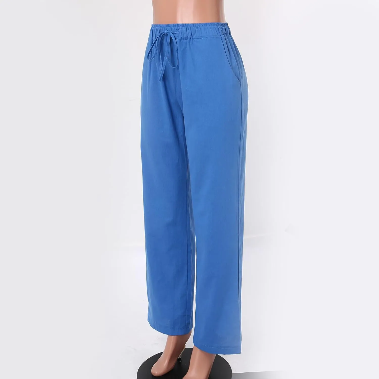 Drawstring Pants Women High Waisted Cotton Linen Wide Leg Summer Trouser Casual Loose Fit Palazzo Pull On Sweatpant