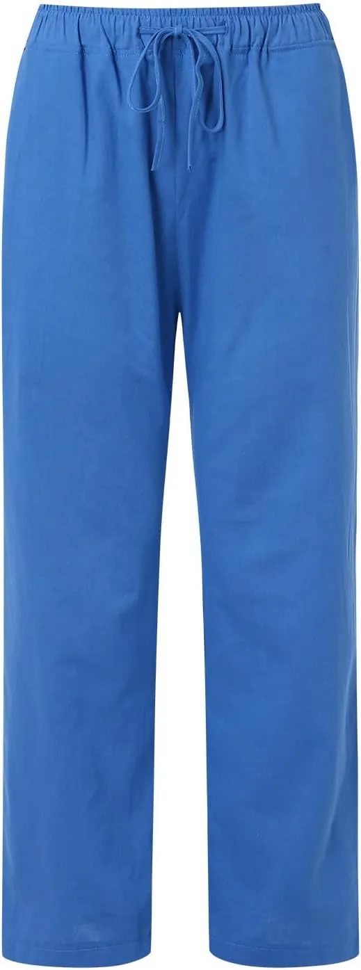 Drawstring Pants Women High Waisted Cotton Linen Wide Leg Summer Trouser Casual Loose Fit Palazzo Pull On Sweatpant