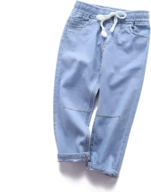 EISHOW Toddler Girl Boy Summer Pants Jeans,Kids Elastic Waist Pants Soft Cotton Denim Pants, Baby Boys Drawstring Pants