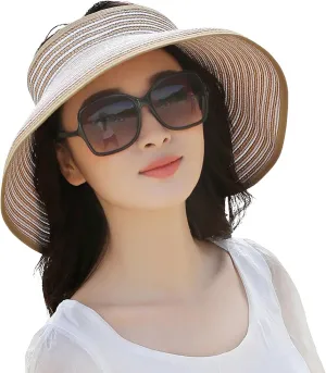 Empty Top Ponytail Wide Brim Floppy Beach Caps Women Packable Visor Straw Hats UV Travel Cap Portable Outdoor Sunshade Hat