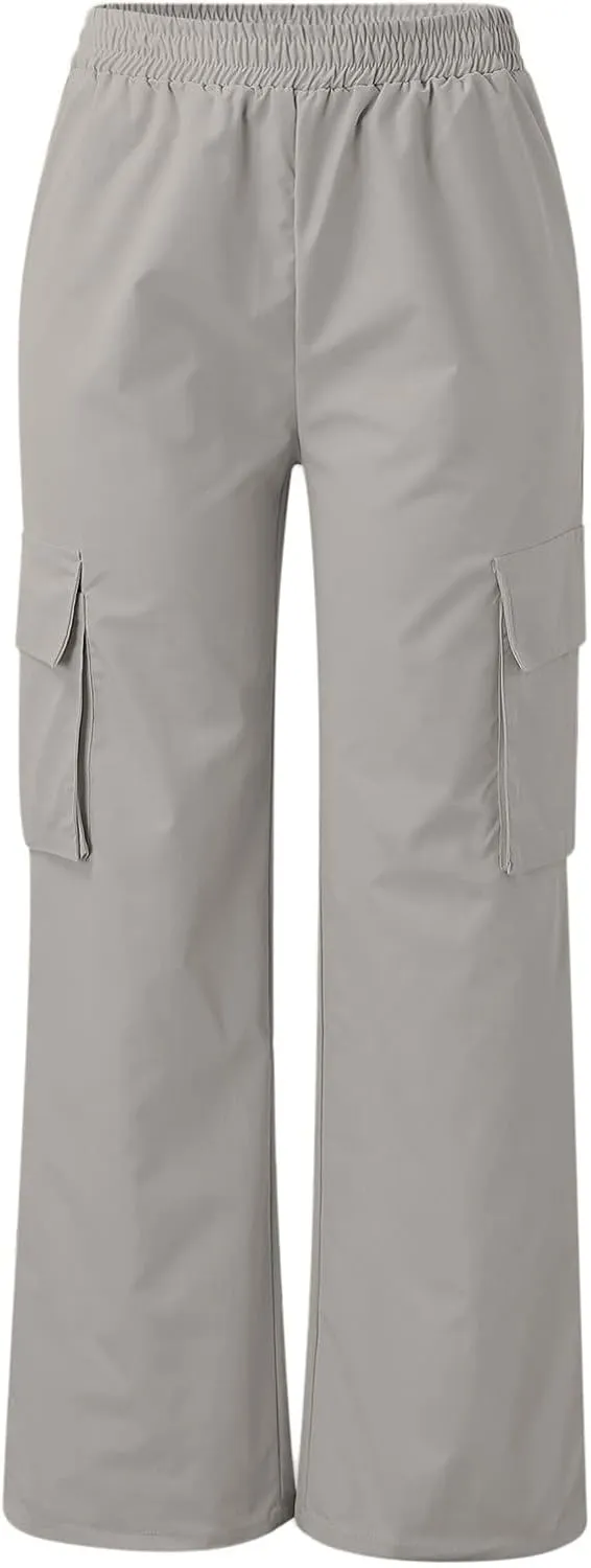 fanmpghleoo Cargo Pants Women Baggy High Waisted Wide Leg Pants Casual Elastic Waist Pull On Carpenter Pants with Pockets