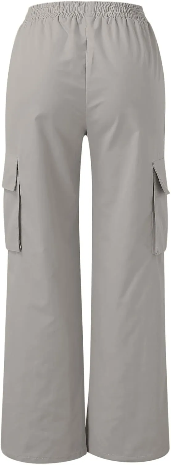 fanmpghleoo Cargo Pants Women Baggy High Waisted Wide Leg Pants Casual Elastic Waist Pull On Carpenter Pants with Pockets