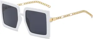 Fashion Oversize Gradient Sunglasses For Women Vintage Chain Frame Trendy Sun Glasses Female Elegant Shades
