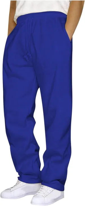 Finelylove Sweat Pants for Men Fleece Workout Joggers Pants Loose Straight Wide Leg Track Pants Solid Casual Trousers