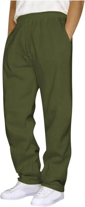Finelylove Sweat Pants for Men Fleece Workout Joggers Pants Loose Straight Wide Leg Track Pants Solid Casual Trousers