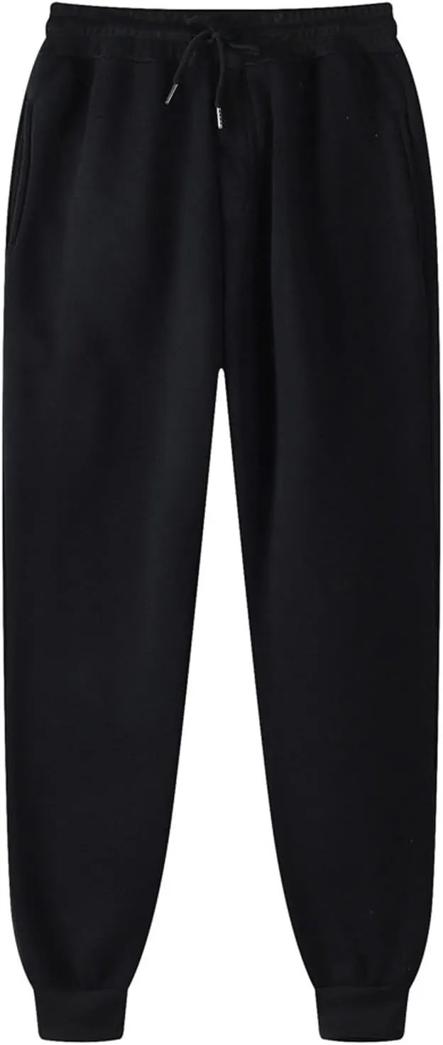 Fleece Lined Cinch Bottom Sweatpants Womens Sweatpants with Pockets Baggy Casual Cuffed Cozy High Waisted Joggers Black